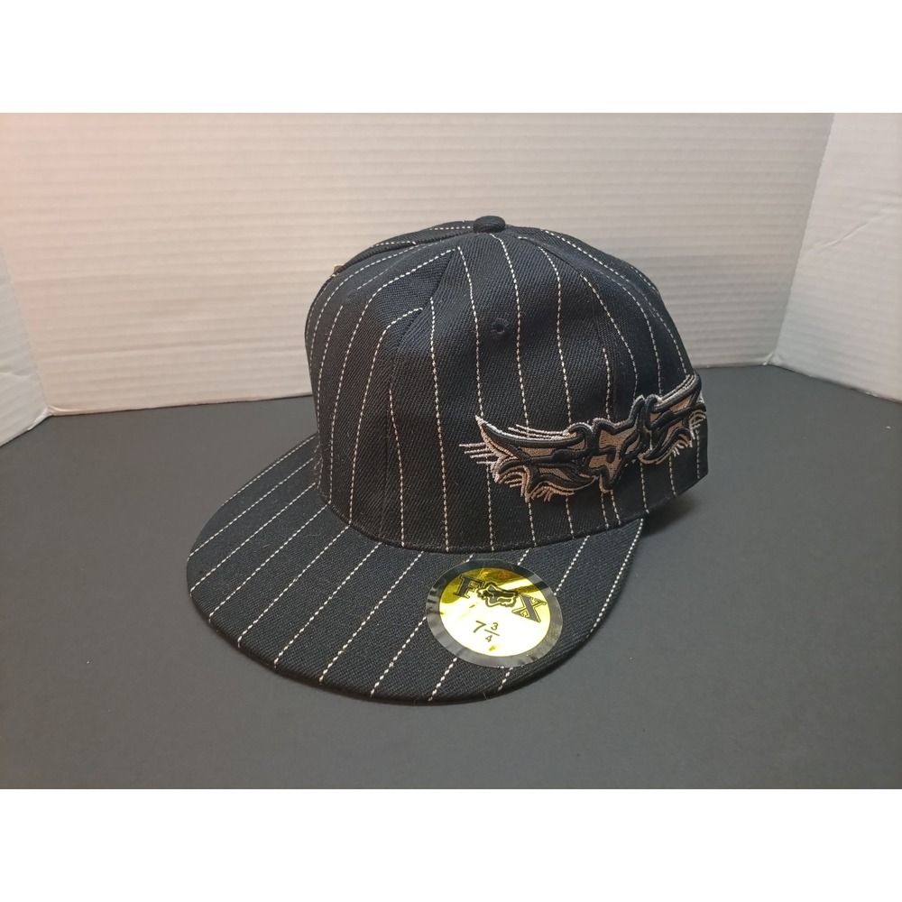 Fox Racing Black &White Pinstriped Baseball Fitted Hat 7¾ 59cm NWT Embroidered.